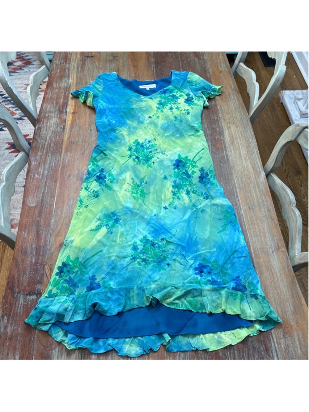 Donna Ricco Maxi Dress Size 10 Green Blue Yellow Floral